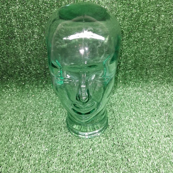Vintage Blue Green Tint Heavy Glass Mannequin Head Wig Hat Display - Picture 3 of 7